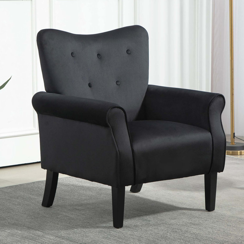 Fauteuil d'appoint à oreilles de style Mid-Century moderne avec pieds en bois robustes et support à haut dossier, Black