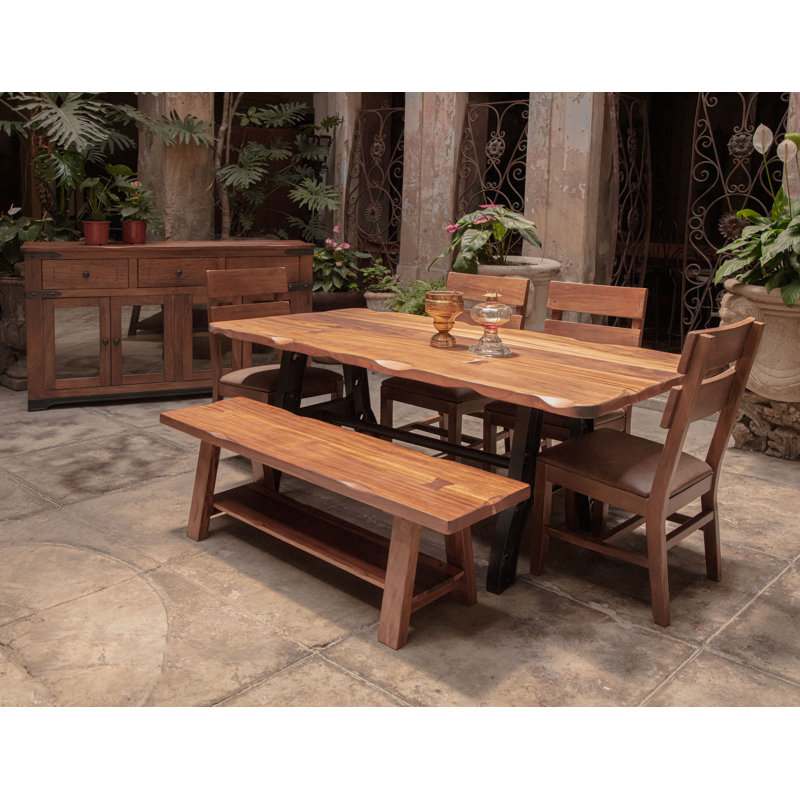 Parota Solid Wood Top Metal Base Dining Table