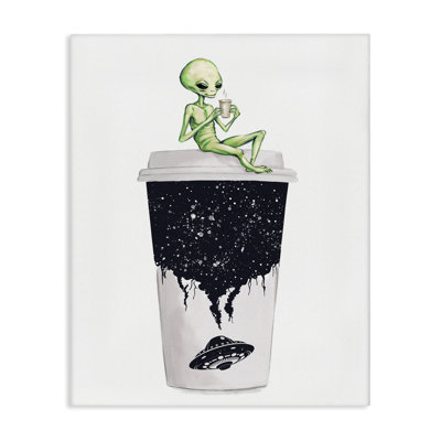 Alien & Coffee Cup Canvas Wall Art by Ziwei Li
