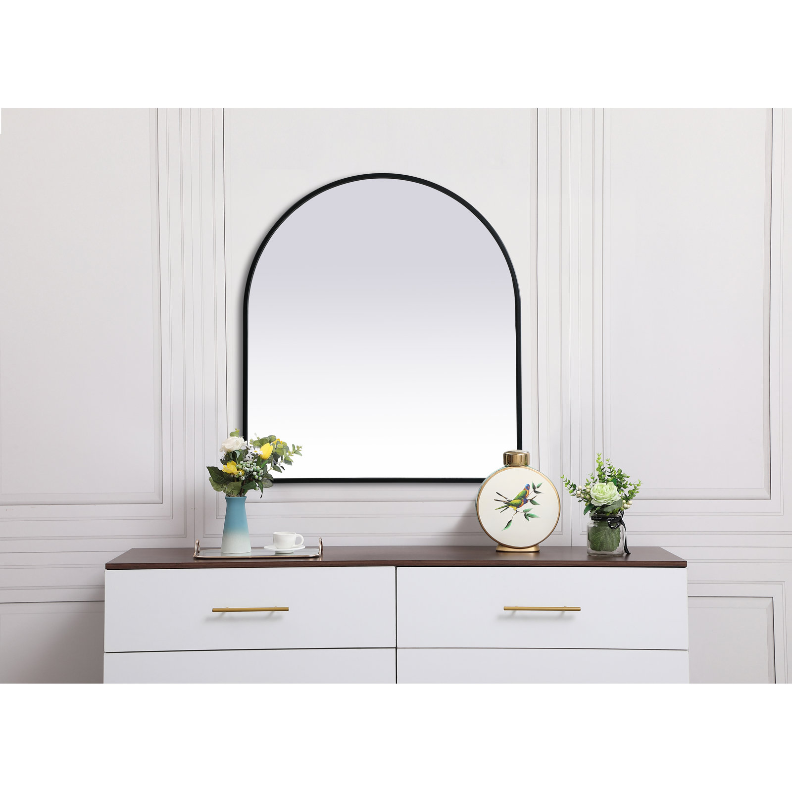 Sabine Metal Arch Wall Mirror, Black, 30" x 27"
