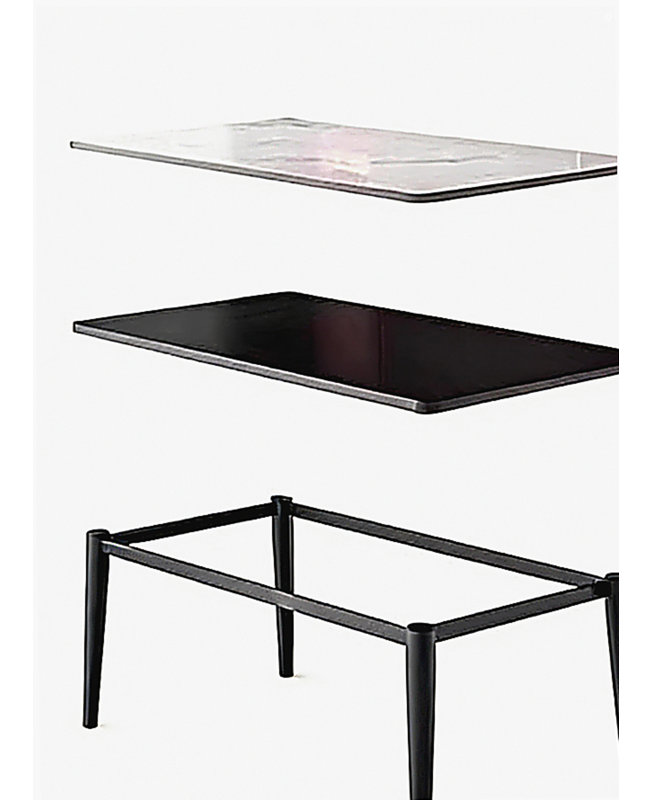 Large Rectangular Table with Strong Metal Base Modern Stone Dining Table For Kitchen 1.4M