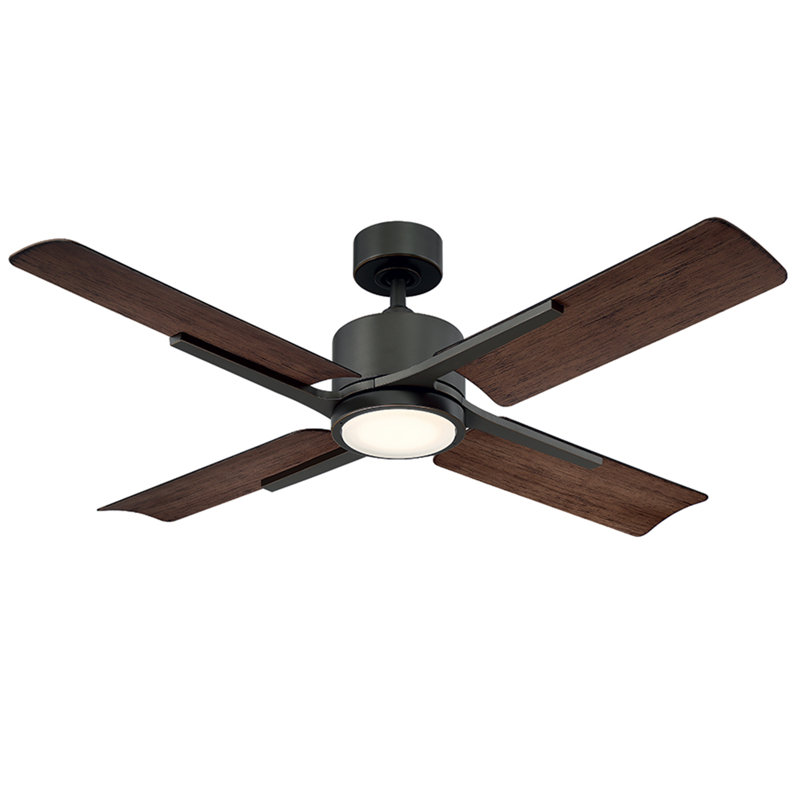 56" Matte Black/Barn Wood 4 - Blade Outdoor/Indoor Smart Ceiling Fan with LED Light Kit And Remote Control Included, Works With Alexa and iOS or Android App