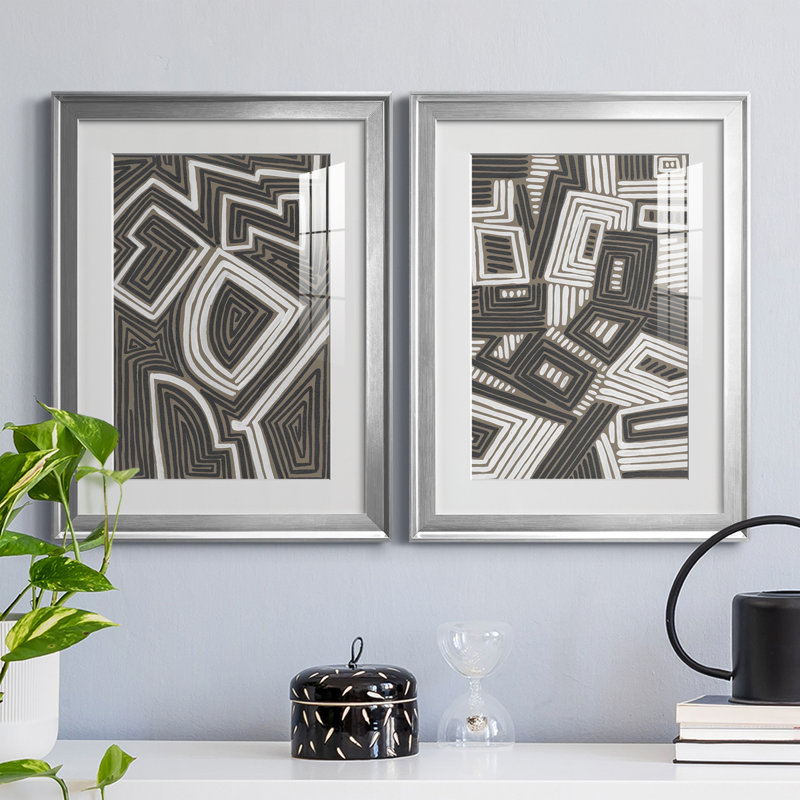 Abstract Maze III - ensemble de 2 impressions encadrées, H 42,5 po x l 30,5 po x P 1,25 po, Cadre argenté