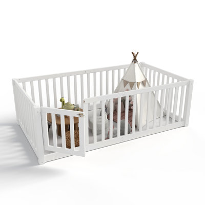 Bed Floor Bed With Safety Guardrails And Door For Kids