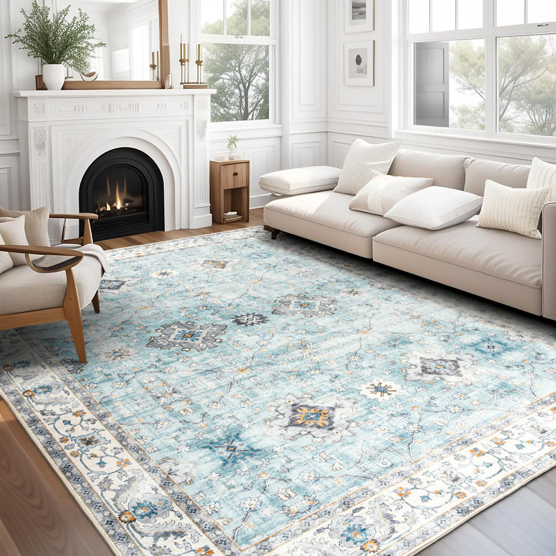 Sambula Machine Washable Area Rug Living Room Bedroom Bathroom Kitchen Non Slip Stain Resistant, Rectangle 5' x 7'