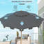 Parasol de patio 9 pi avec 8 nervures, double plateau gris foncé à volants, inclinaison à bouton-poussoir et manivelle pour la terrasse de la piscine extérieure - Auvent ventilé