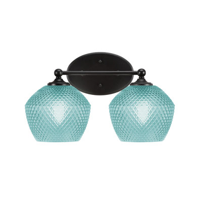 Sheffield 2 Light Bath Bar Shown In Black, 6" Turquoise Glass