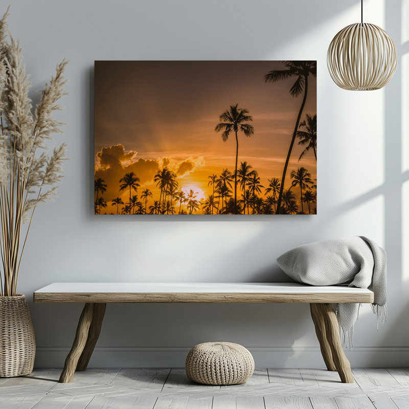 Reproduction d'art sur toile, "Un coucher de soleil tropical à couper le souffle avec palmiers silhouettes contre un art mural"