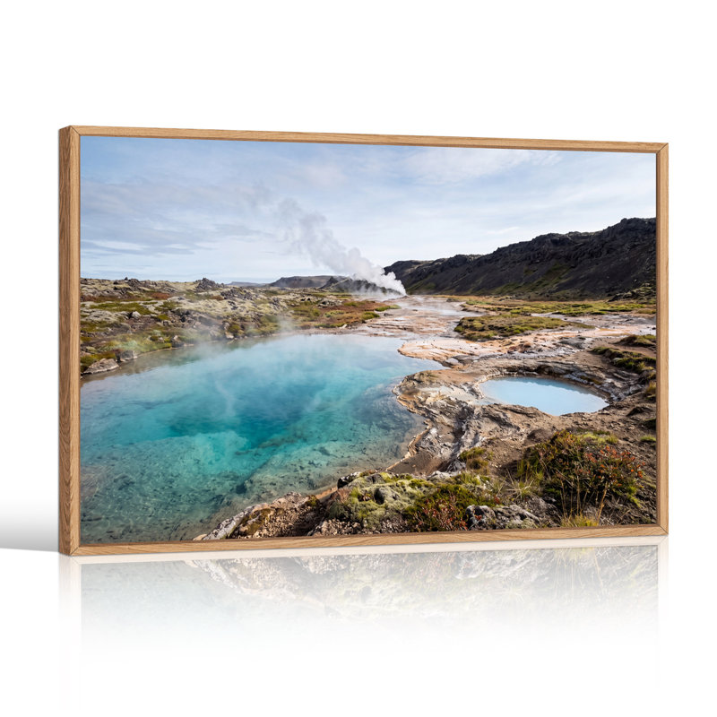 «Turquoise Geotheral Pool and Steam In Rugged Landscape», art mural sur toile, 24"H x36"W