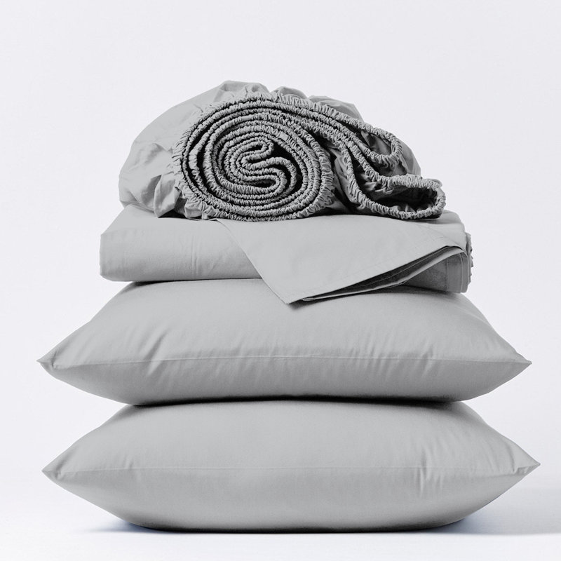 Soft & Silky Wrinkle-Resistant Cotton-Rich Sheet Set, King Sheet Set with 2 Pillowcases, Light Gray