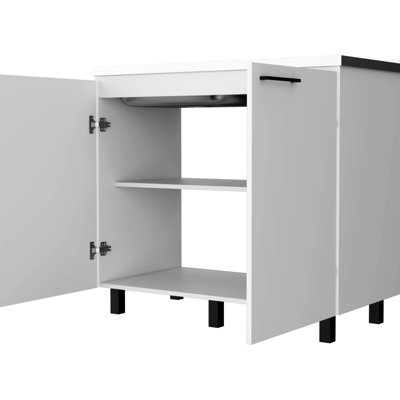 White Kitchen 2 Utility Sink And Cabinet With Strong Construction Fashionable Style Materials User- Design