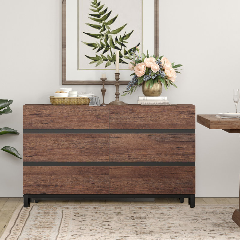Modern Buffet Sideboards, Sideboard Buffet Cabinet With 6 Drawers And Metal Base, Coffee Bar Storage Cabinet For Kitchen, Buffet Cabinet