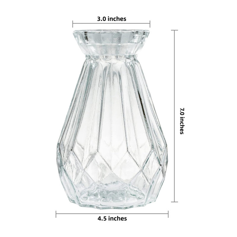 Clear Diamond-faceted Glass Vase For Flowers 4.5" W 7" H, 1