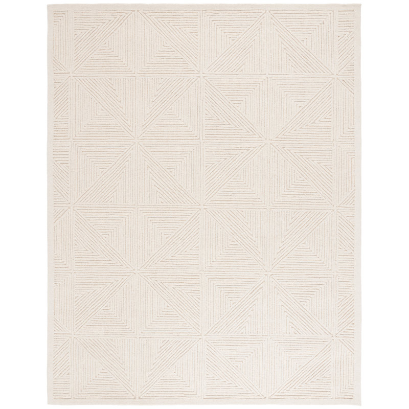 Lisabet Textural Hand Tufted Wool/Cotton Geometric Rug in Ivory, Rectangle 8' x 10'