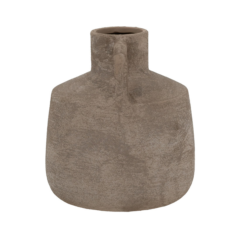 6x6x7" Decorative Terracotta Jug Vase with Handles and Weathered Gray Finish