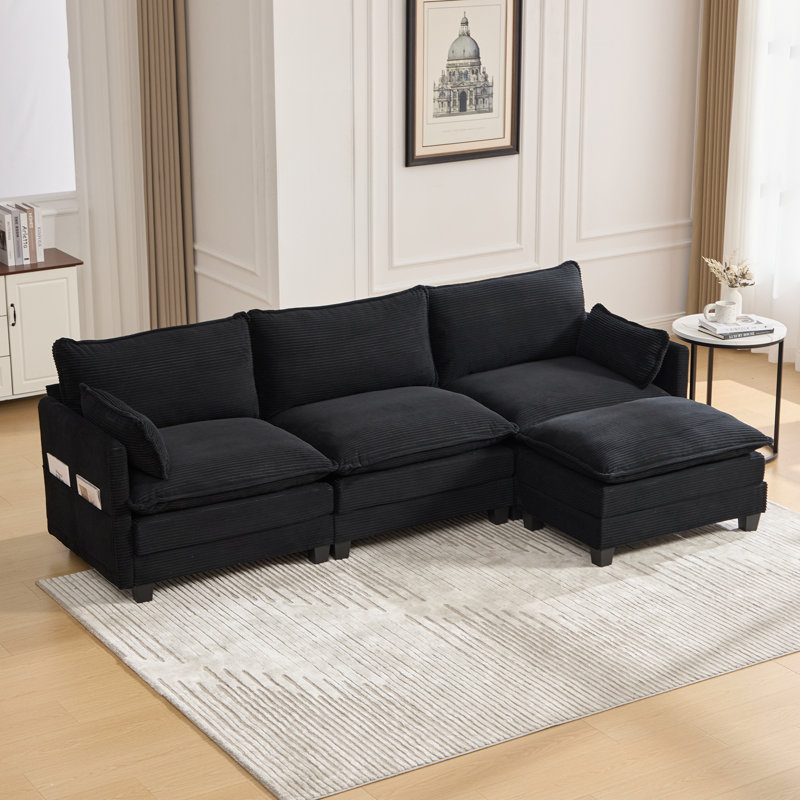 102" Oversized Modular 4-seat Sectional Sofa, Modern Corduroy L-shaped Convertible Couch With Movable Ottoman & Side Pockets, For Living Room & Office