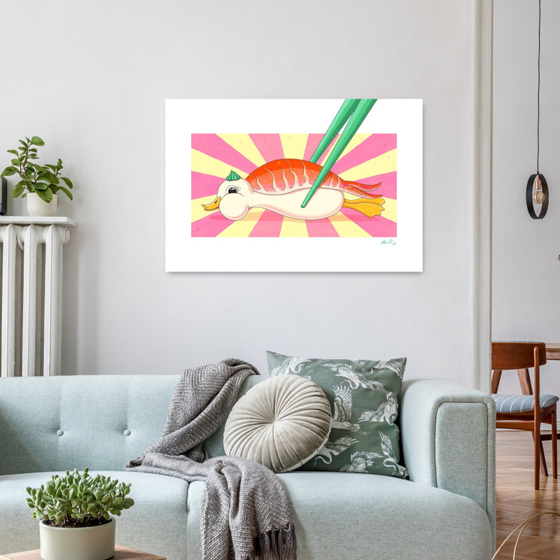 Funny Sushi Duck Contemporary Wall Art Print by Nanna Paavig - Wrapped Canvas Print, 91.44cm H x 60.96cm W
