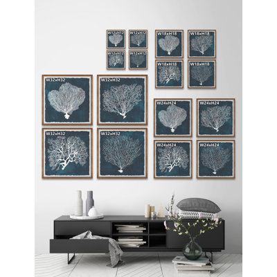 « inversed sea fan v », ensemble de 4 reproductions de peintures à l’aquarelle encadrées