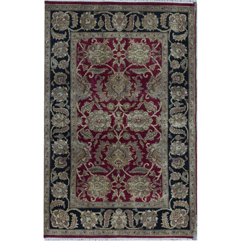 Hand-Knotted High-Quality Burgundy, Black, and Beige Area Rug