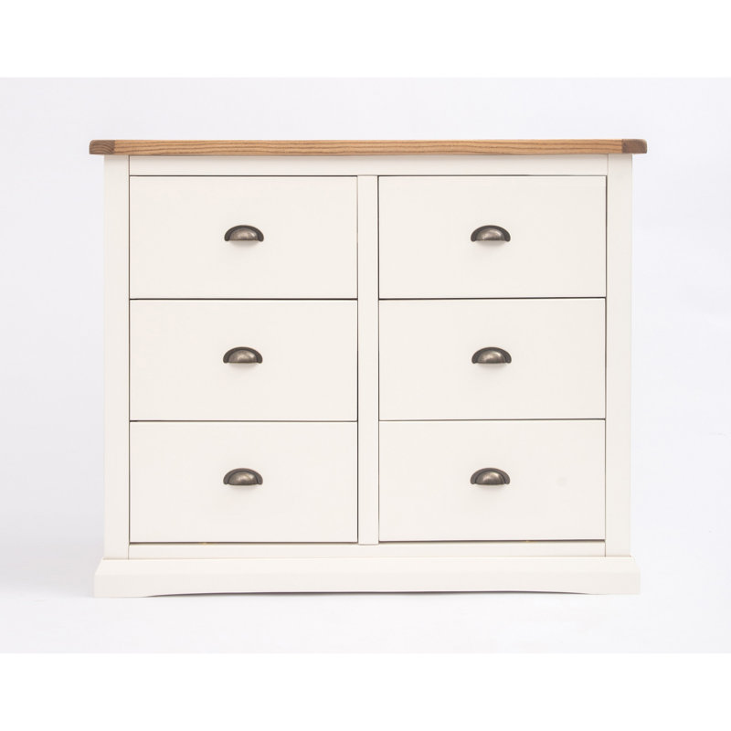6 Drawer 110cm W Double Dresser, Off White