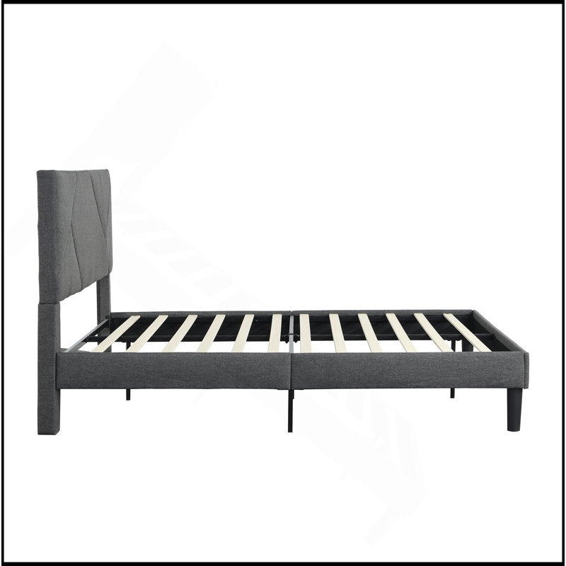 Structure de lit plateforme tapissier, support en lattes de bois, facile à assembler, gris, Full