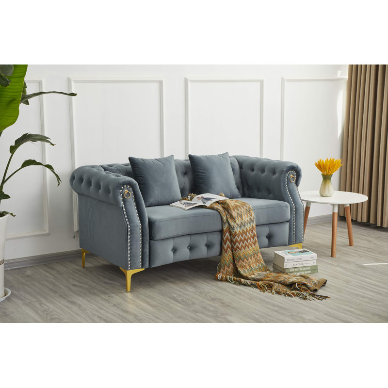 Upholstered LOVESEAT With Metal Legs, Gray