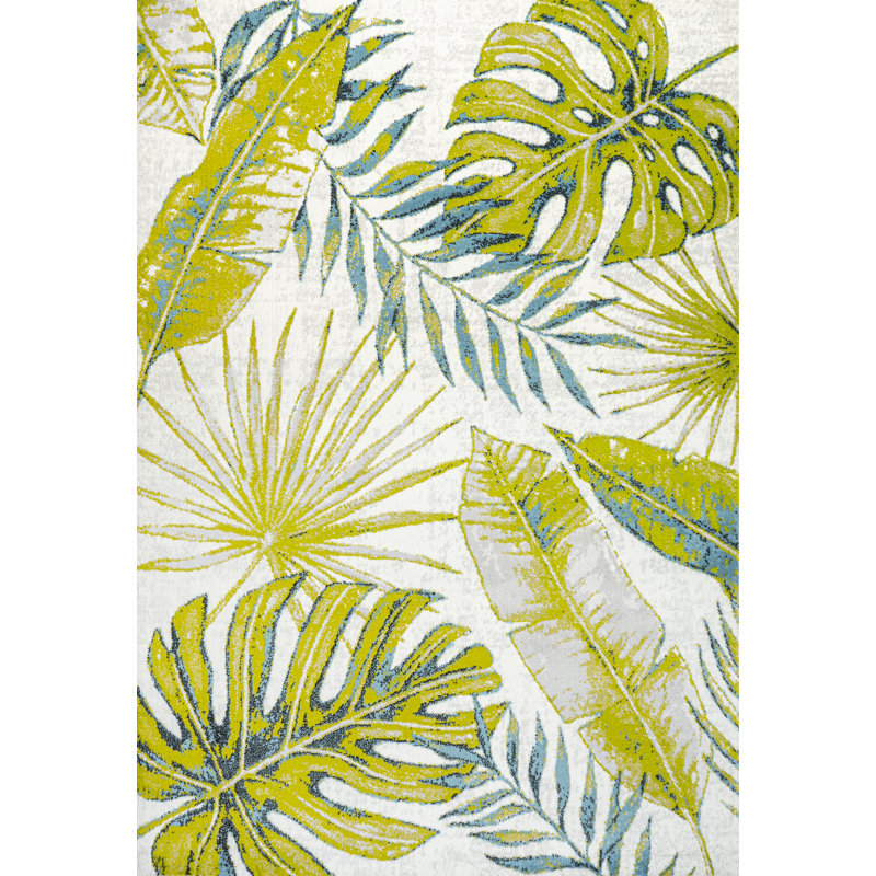 Marlinton Tropical Leaves Ivory/Green Rug, Rectangle 2'11" x 5'