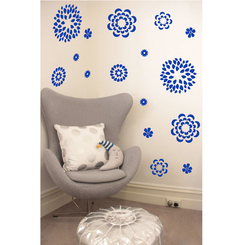 Adhésif décoratif motif floral, H 19 po x l 24 po x P 0,01 po, Bleu foncé