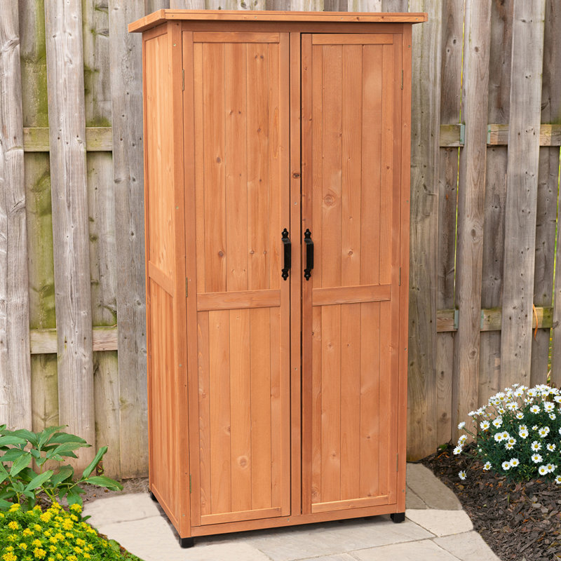 Brown Solid Wood Vertical Storage Shed with Double Doors