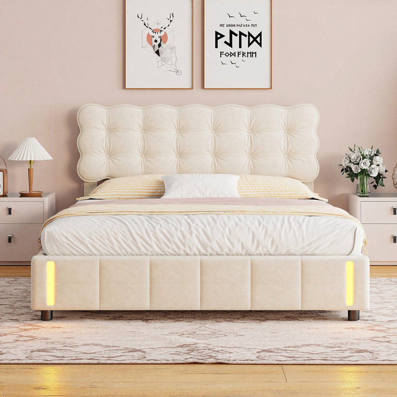 Farren Upholstered Ottoman Bed with Sensor Light, Kingsize (5')