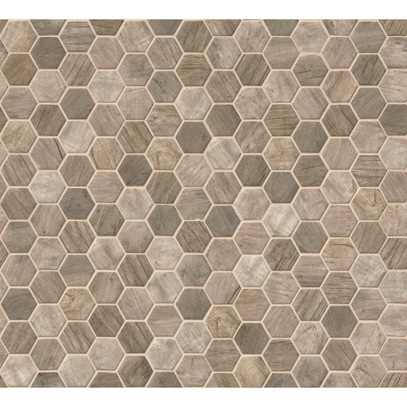 Montessa Roman Timber Hexagon 11 in. x 13 in. Matte Glass Mosaic Floor and Wall Tile