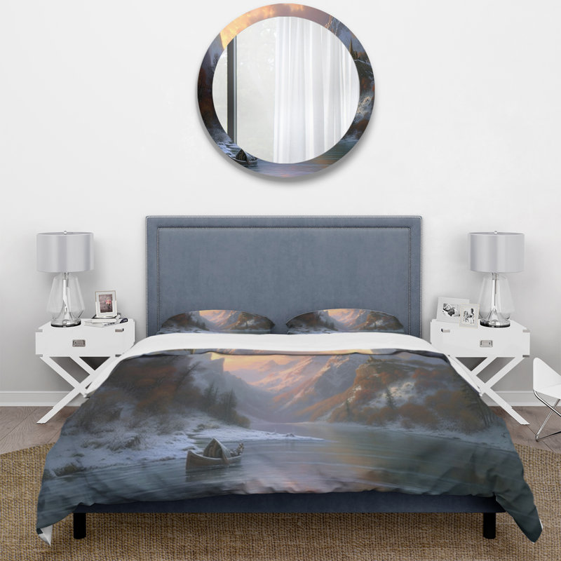 Ensemble de housse de couette en microfibre / polyester Early Morning View Of Lake and Moutains Bedding