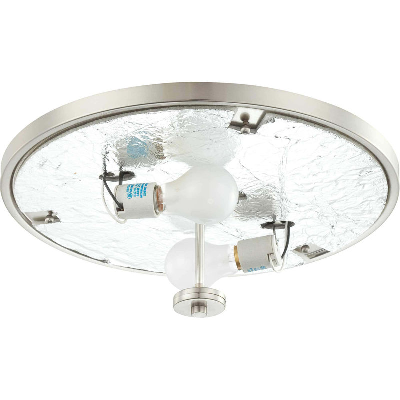 Plafonnier encastré rond en nickel brossé l 16 po à 2 lumières Dunlevy, Nickel brossé