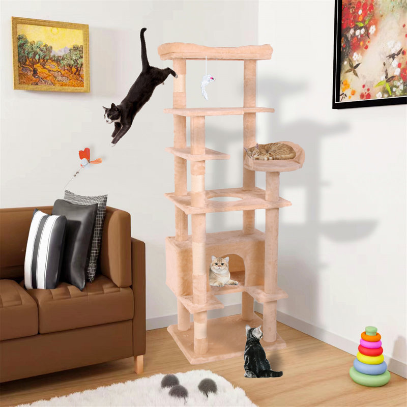 Structure d'escalade robuste à plusieurs niveaux avec tissu moelleux doux et base renforcée, parfaite pour tous les âges de chats