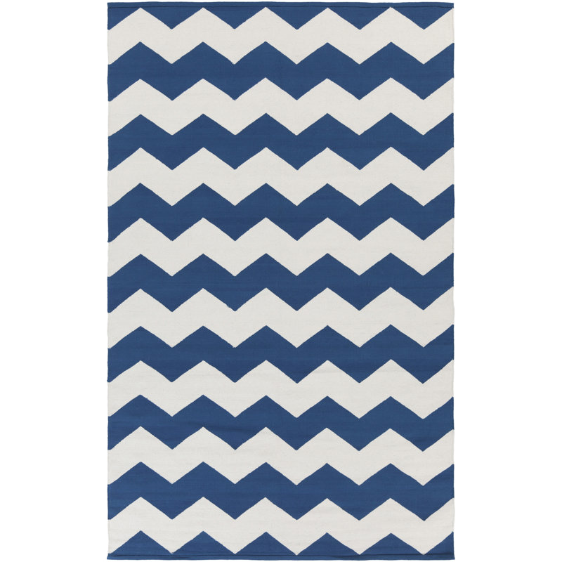 Tapis bleu marine / ivoire en laine tissé à la main Murguia, Rectangle 8 pi x 10 pi
