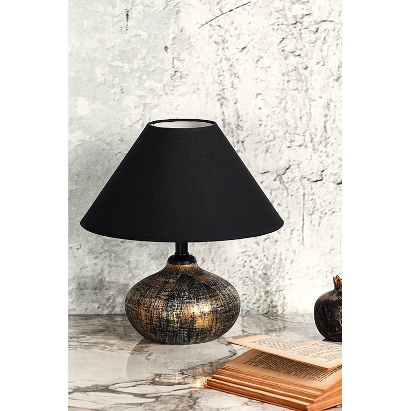 Lampe de table élégante en métal, doré et noir, 11,8 po de diamètre x 12,6 po de hauteur | Douille E27, 40 W maximum | Conception élégante du sud-ouest avec capuchon en tissu | Parfait pour le salon, la chambre à coucher et le bureau