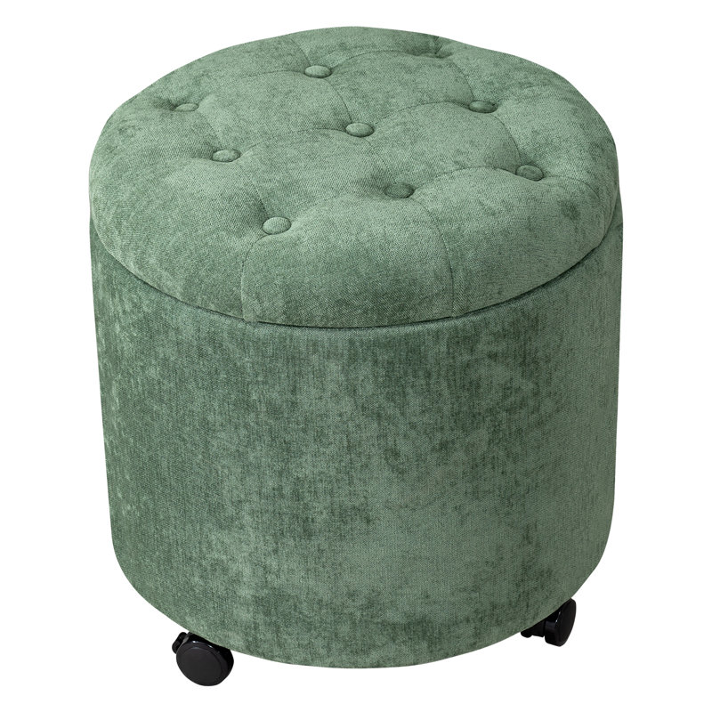 Repose-pieds rond rembourré avec rangement et couvercle capitonné, Vert