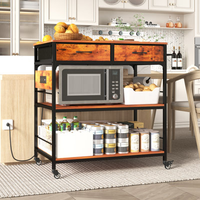 Kitchen Island Cart With Towel Rack And Fabric Drawers, Versatile Kitchen Cart With Power Outlets For Convenience by 17 Stories