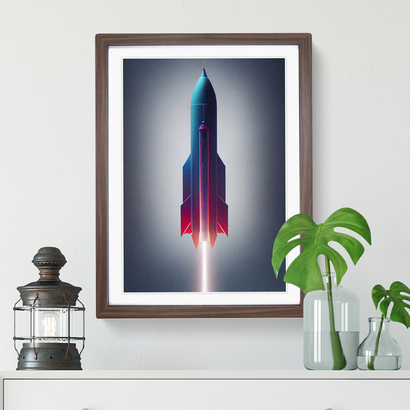 A Captivating Spaceship Rocket 1 Piece Single Picture Frame Wall Art, 46cm H x 34cm W x 2cm D, Walnut