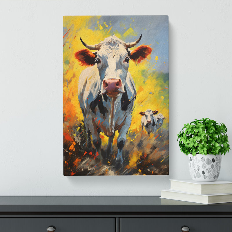 Cow Action Painting - Wrapped Canvas, 50cm H x 35cm W x 3cm D