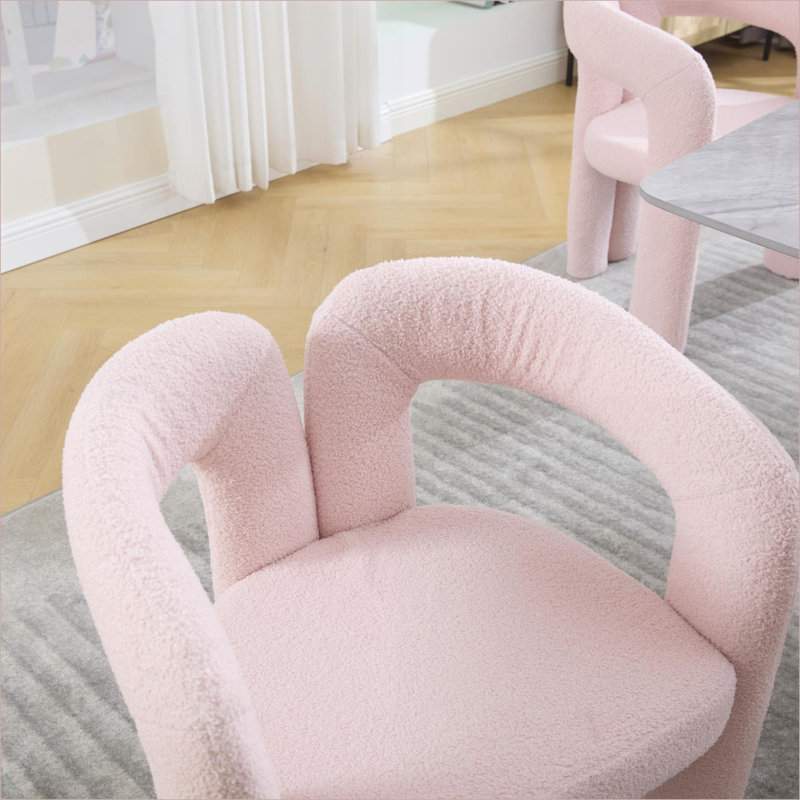 Ensemble de 2 chaises d'appoint rembourrées en velours rose, fauteuils d'appoint en tonneau pour le salon, la cuisine, pour adultes