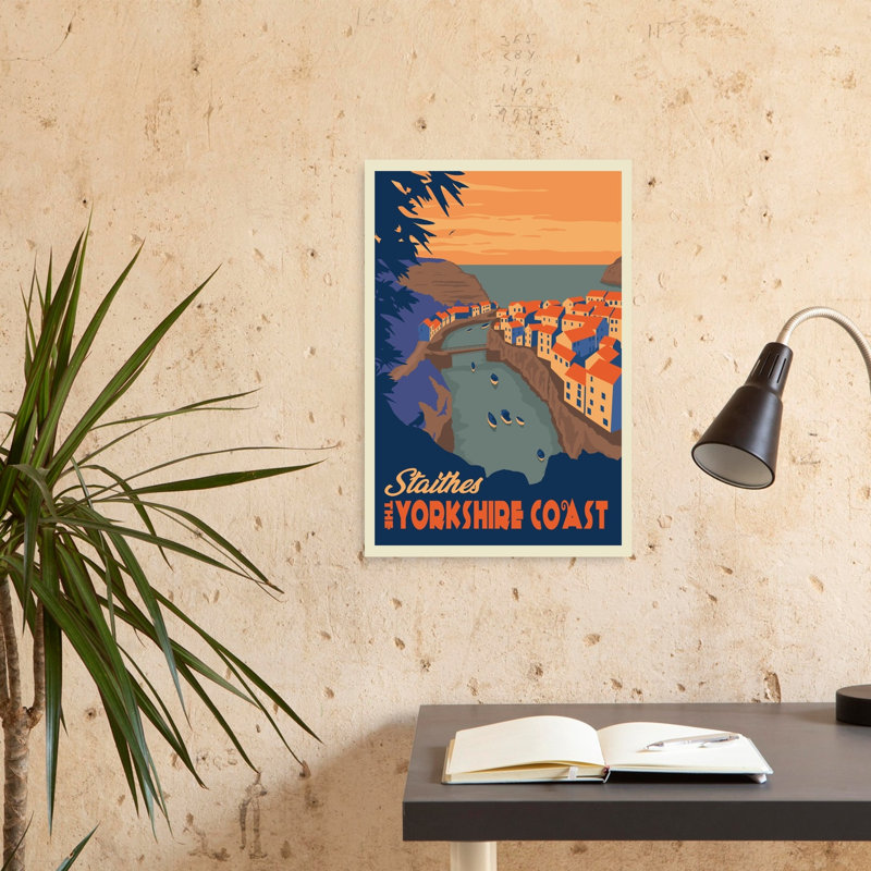 Staithes, Yorkshire, vue côtière, affiche murale abstraite rétro vintage représentant un paysage côtier, H 24 po x l 16 po