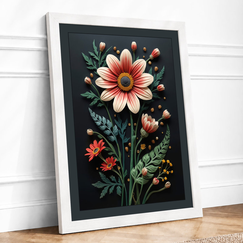 Golden Daisy Study Botanical - Framed Print, A3 - 42.0 x 29.7 cm, White