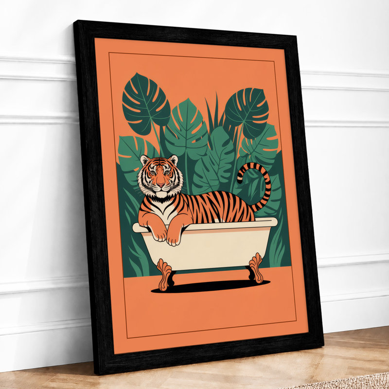 Tiger in the Tub Modern - Framed Print, A2 - 59.4 x 42.0 cm, Black