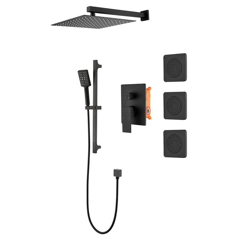 Système de douche complet avec valve brute Elin, Noir mat