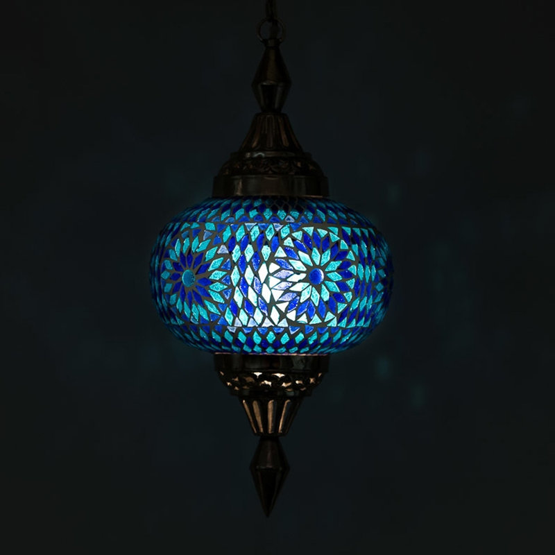 Chartier 1 - Light Chrome Lantern Pendant, Blue Turkish