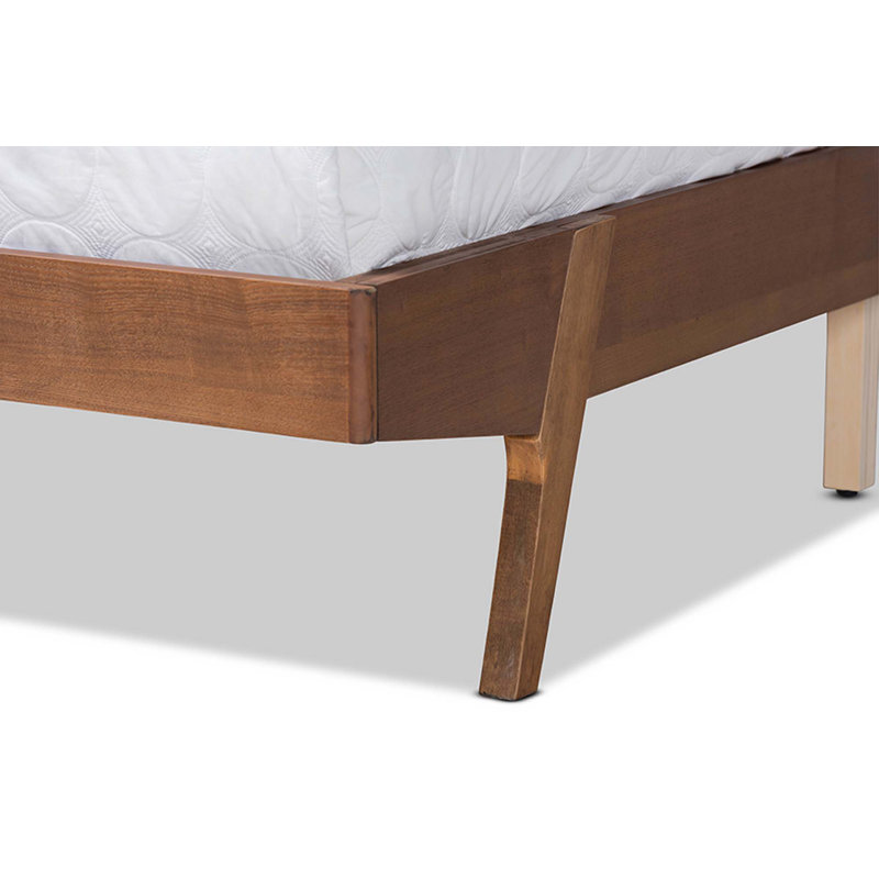 Romanowski Upholstered Slat Bed, Full/Double, Beige/Walnut