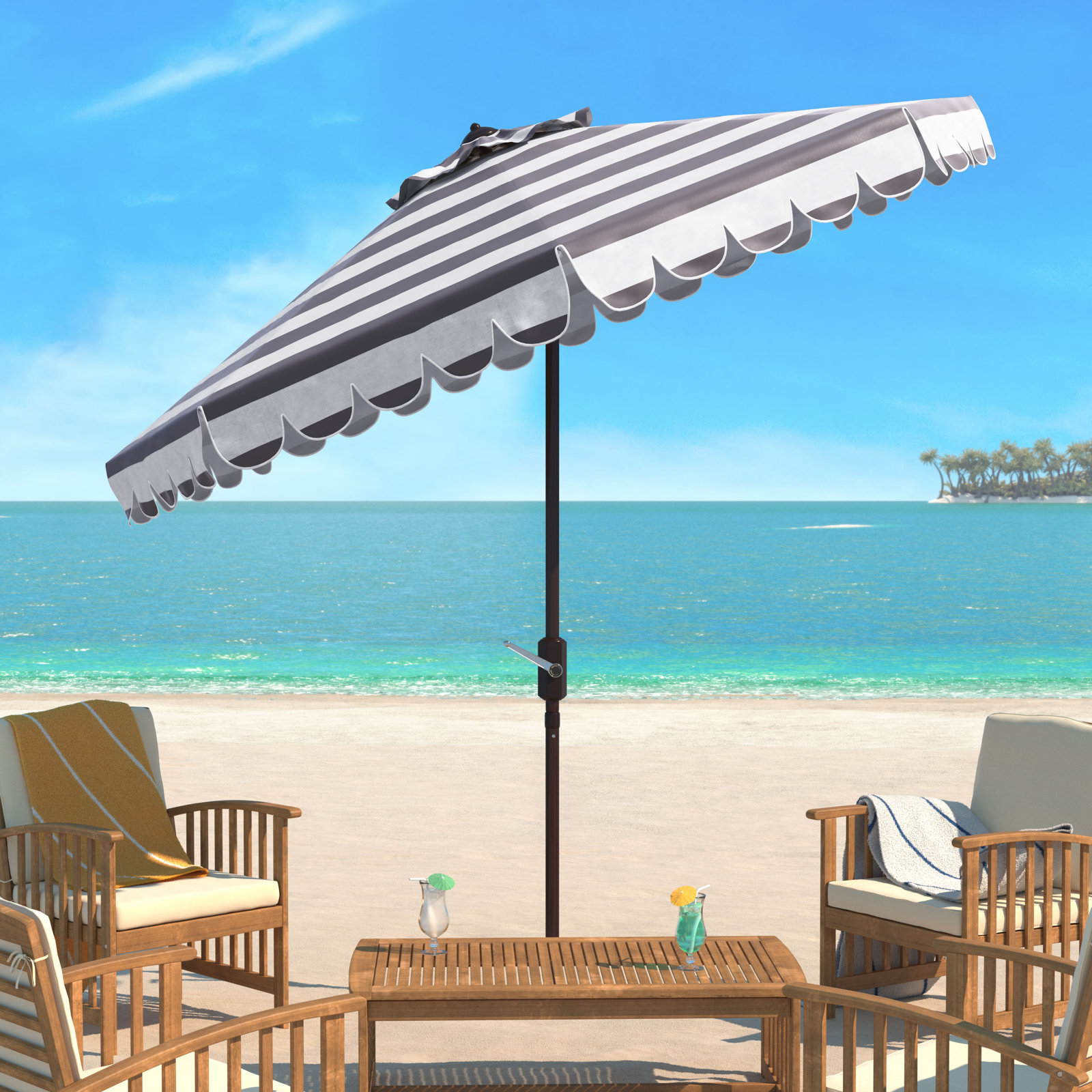 Natalee 8.4' Market Umbrella, Gray/White