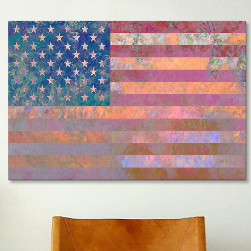 « flags u.s.a. grunge », impression sur toile rose, H 60 po x l 90 po x P 1,5 po