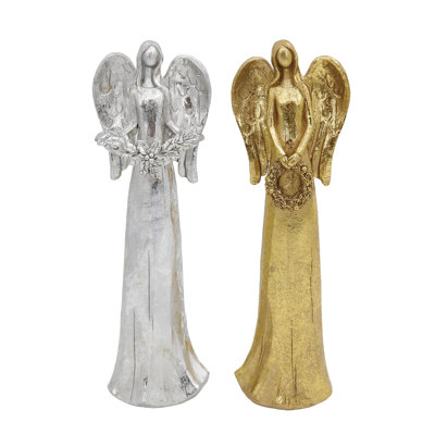 Résine or argent anges, figurines, or, résine, ensemble de 2, plateau de table, salon, Noël, décoration de Noël